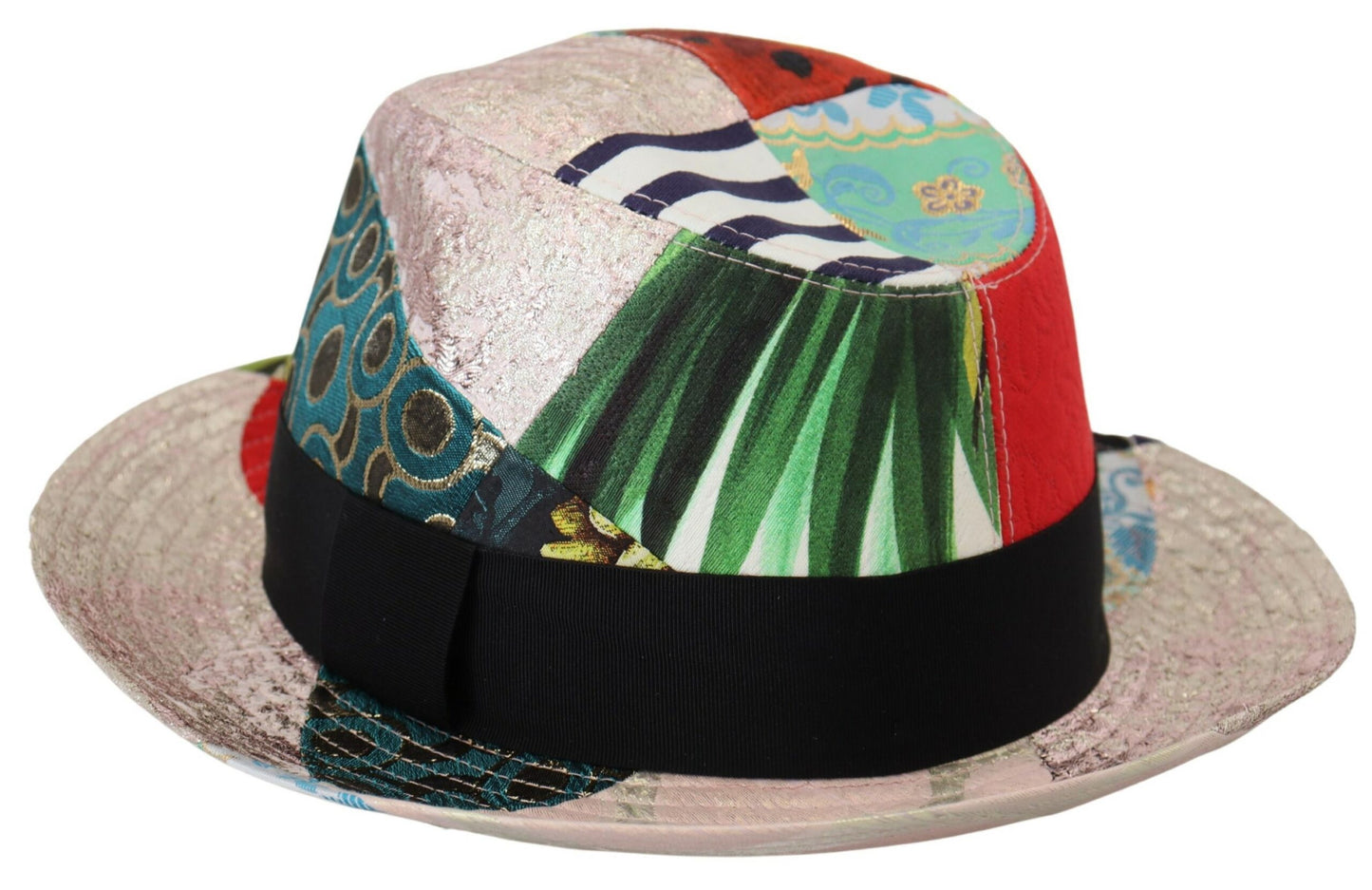 Dolce &amp; Gabbana Multicolor Patchwork Women Fedora Wide Brim Hat