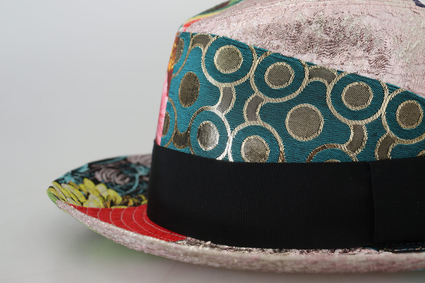 Dolce &amp; Gabbana Multicolor Patchwork Women Fedora Wide Brim Hat