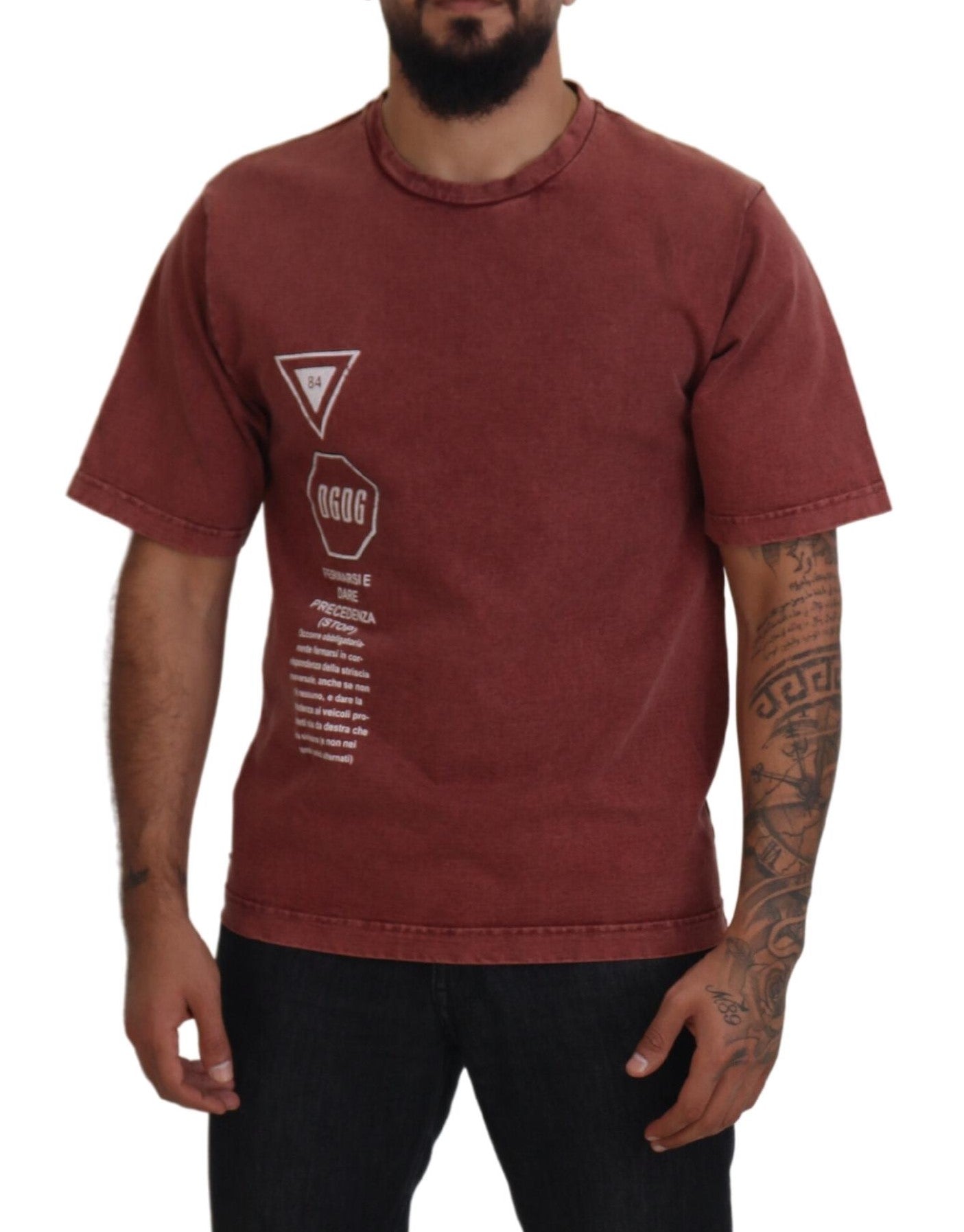 Dolce &amp; Gabbana Maroon Print Round Neck Short Sleeves T-shirt