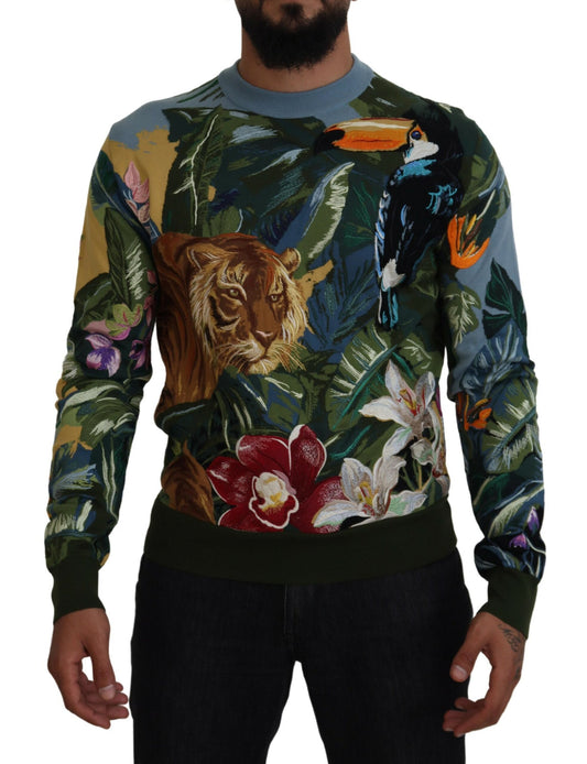 Dolce &amp; Gabbana Multicolor Jungle Wool Pullover Logo Sweater