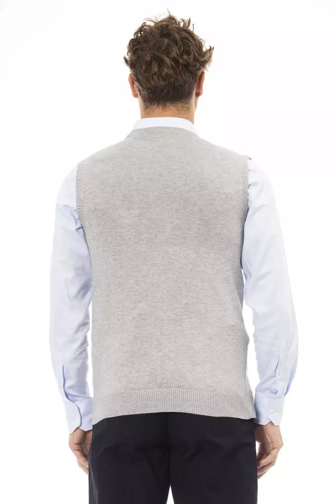 Alpha Studio Elegant V-Neckline Knit Vest sa Gray