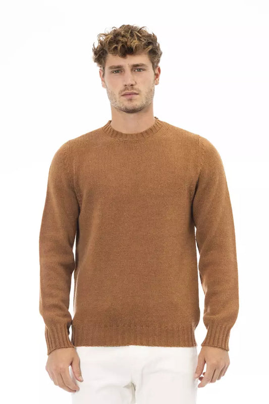 Alpha Studio Beige Alpaka-Mischung-Rundhalspullover für Herren