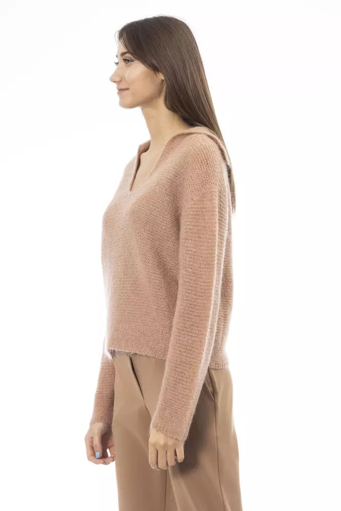 Alpha Studio Chic Beige Pullover aus Merinomischung mit V-Ausschnitt