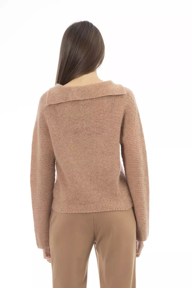 Alpha Studio Chic Beige Pullover aus Merinomischung mit V-Ausschnitt