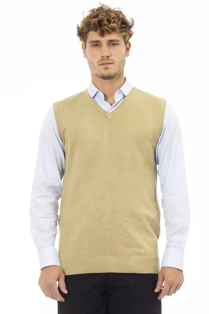 Alpha Studio Elegante beige Weste mit V-Ausschnitt für Herren