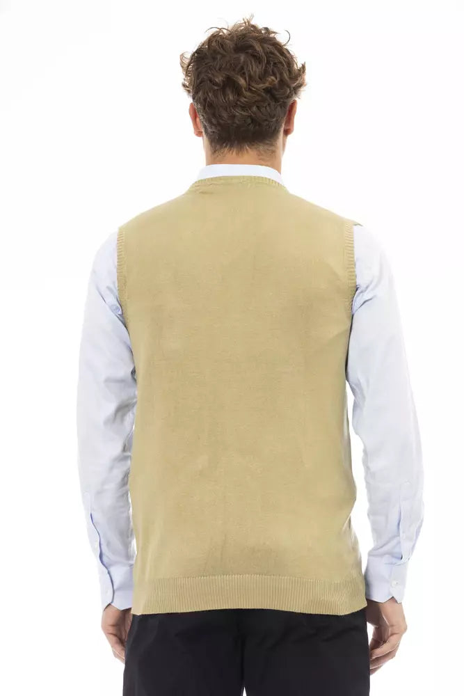 Alpha Studio Elegante beige Weste mit V-Ausschnitt für Herren