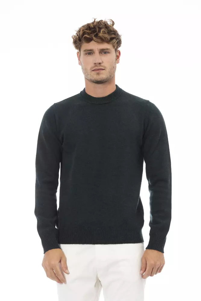 Alpha Studio Eleganter Wollpullover mit Rundhalsausschnitt in Grün