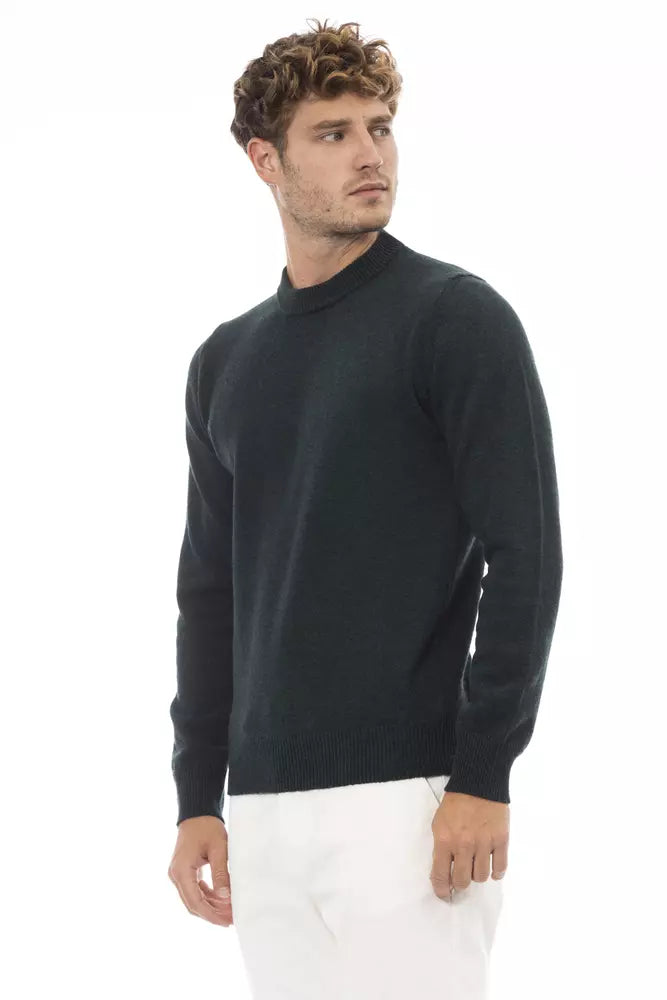 Alpha Studio Eleganter Wollpullover mit Rundhalsausschnitt in Grün