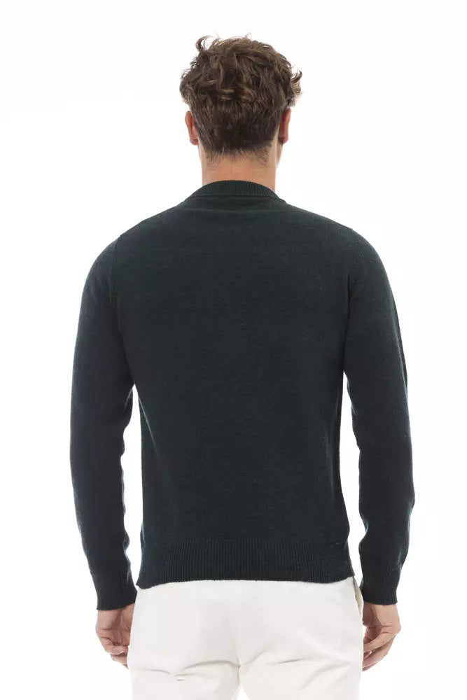 Alpha Studio Eleganter Wollpullover mit Rundhalsausschnitt in Grün