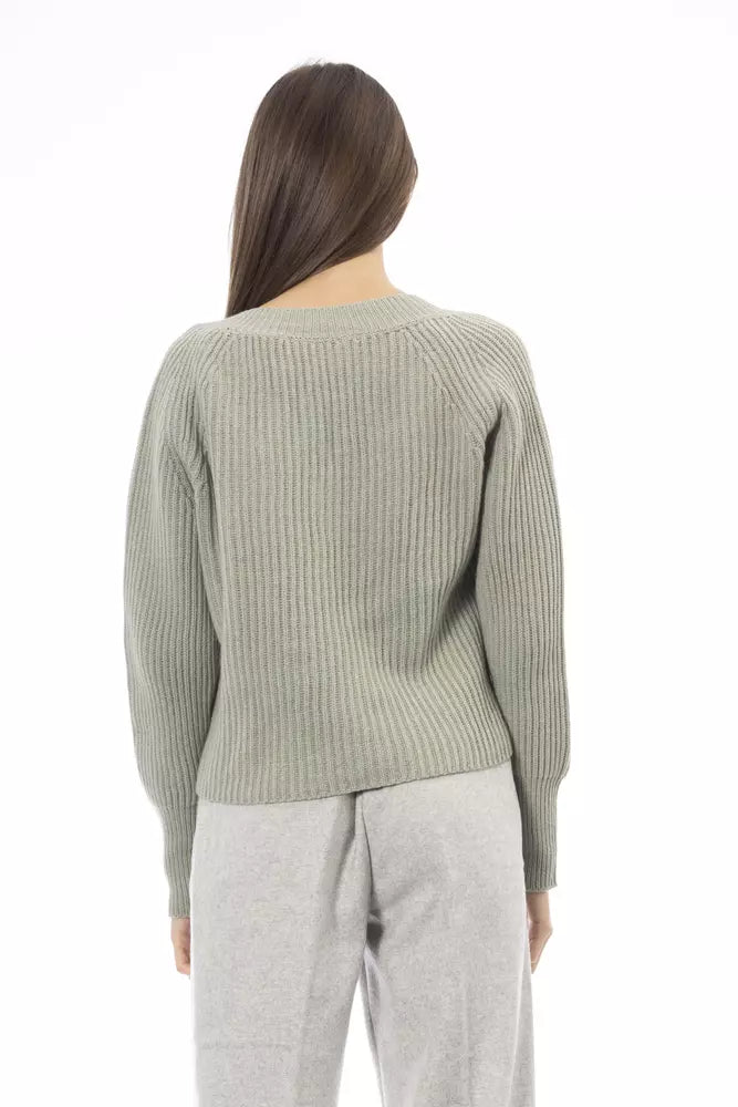 Alpha Studio Chic Pullover aus Wolle und Kaschmir mit V-Ausschnitt in Grün