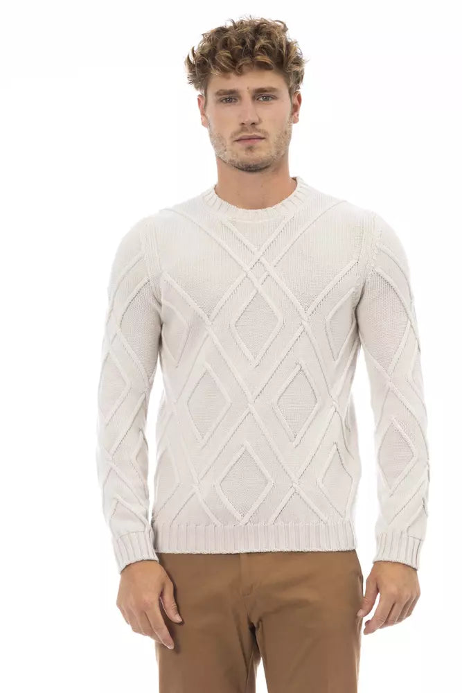 Alpha Studio Eleganter Pullover aus Merinowolle mit Rundhalsausschnitt in Beige