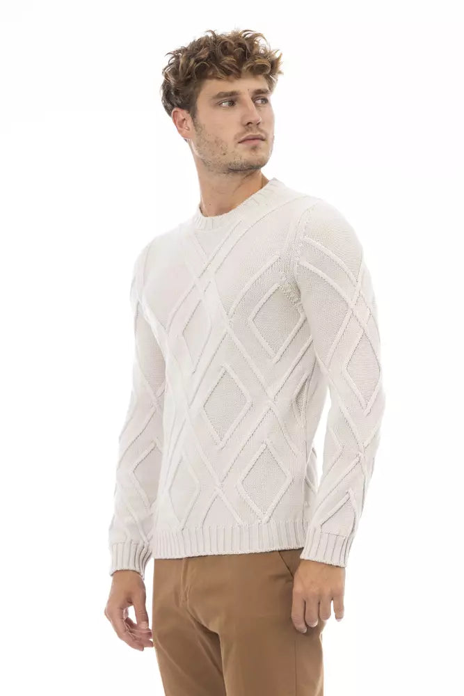 Alpha Studio Eleganter Pullover aus Merinowolle mit Rundhalsausschnitt in Beige