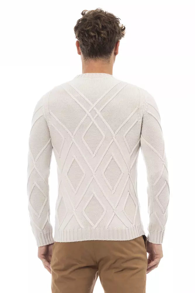 Alpha Studio Eleganter Pullover aus Merinowolle mit Rundhalsausschnitt in Beige