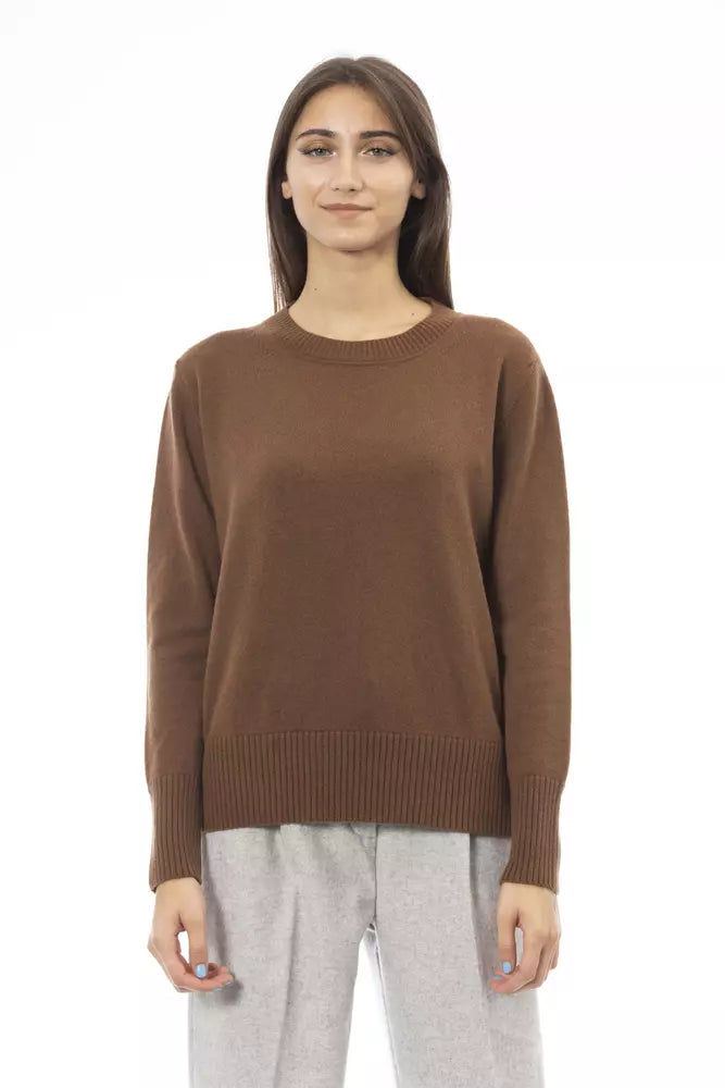 Alpha Studio Eleganter Kaschmirpullover mit Rundhalsausschnitt in Braun