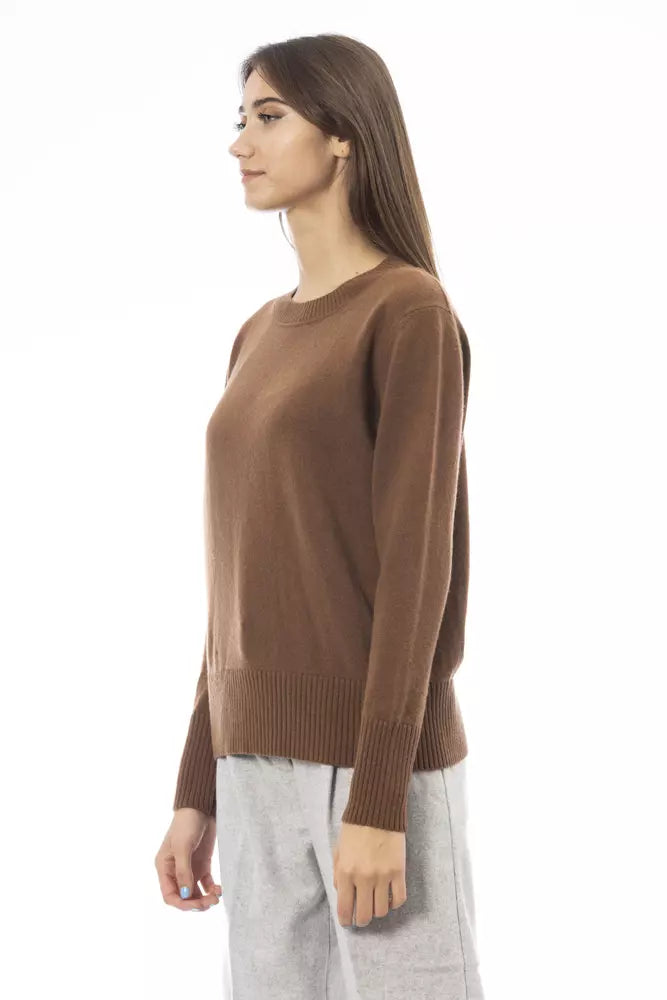 Alpha Studio Eleganter Kaschmirpullover mit Rundhalsausschnitt in Braun