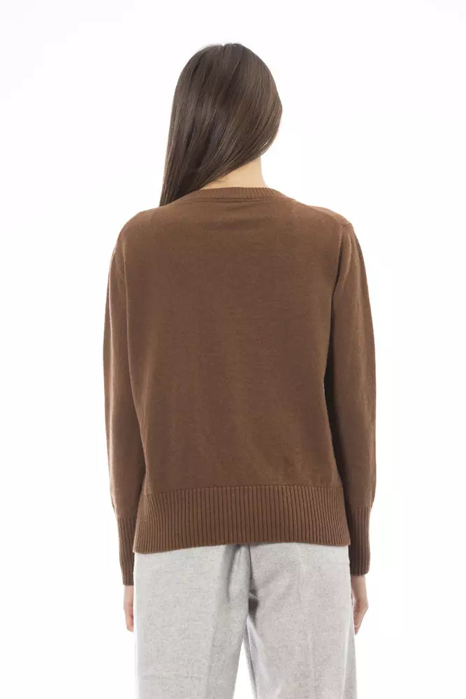 Alpha Studio Eleganter Kaschmirpullover mit Rundhalsausschnitt in Braun