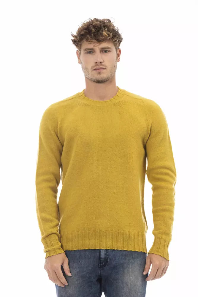 Alpha Studio Eleganter gelber Wollpullover mit Rundhalsausschnitt für Herren