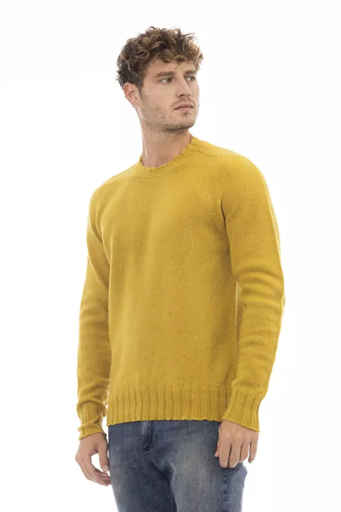 Alpha Studio Eleganter gelber Wollpullover mit Rundhalsausschnitt für Herren