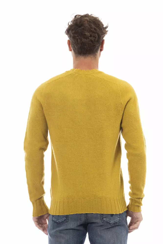 Alpha Studio Eleganter gelber Wollpullover mit Rundhalsausschnitt für Herren