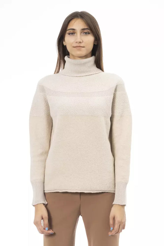 Alpha Studio Chic Beige Turtleneck Sweater na may Luxe Blend