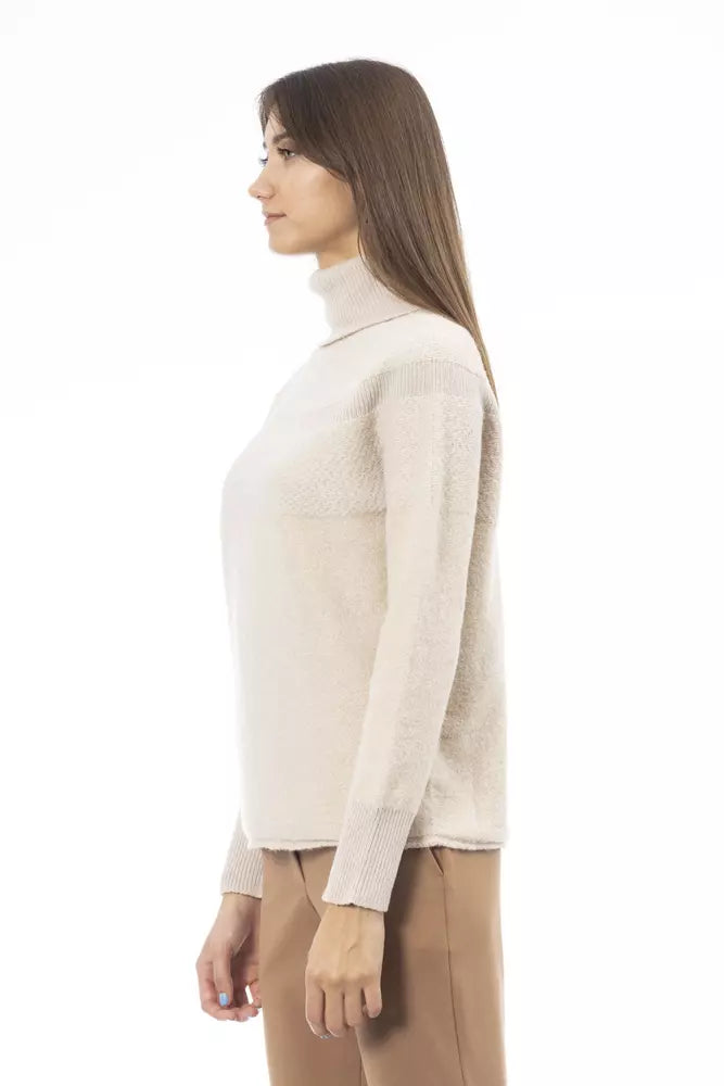 Beigefarbener Rollkragenpullover von Alpha Studio mit luxuriöser Mischung