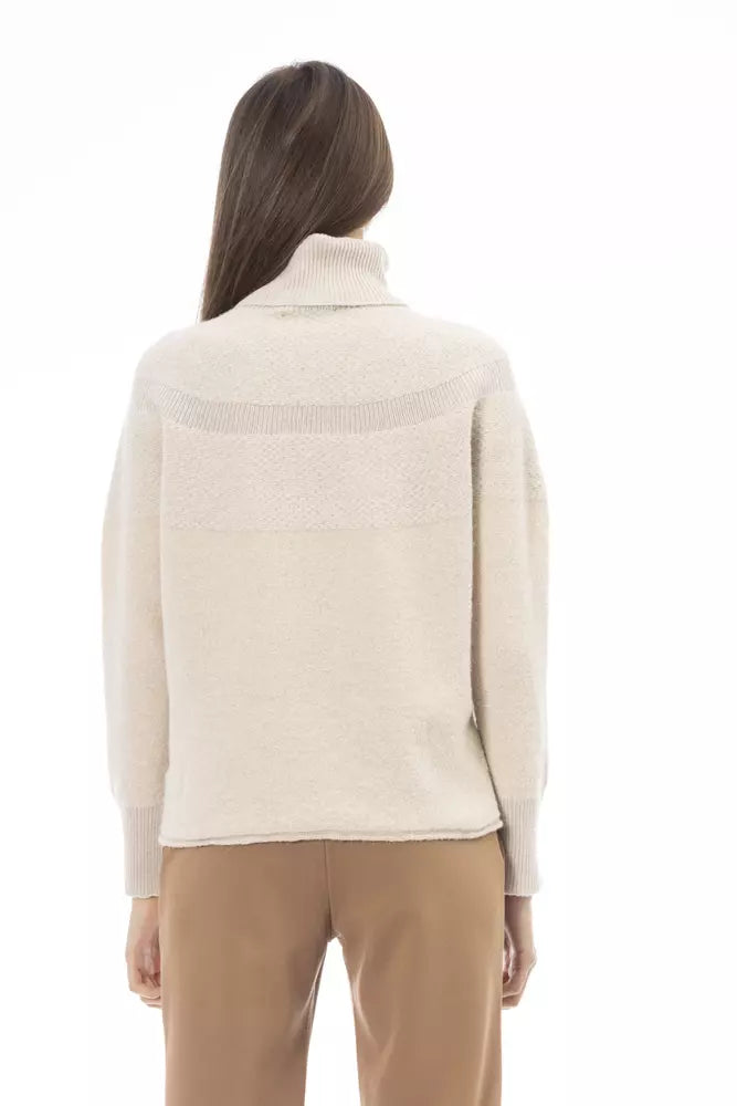 Beigefarbener Rollkragenpullover von Alpha Studio mit luxuriöser Mischung