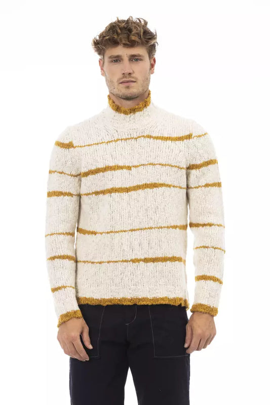 Alpha Studio Eleganter beige Stehkragenpullover für Herren