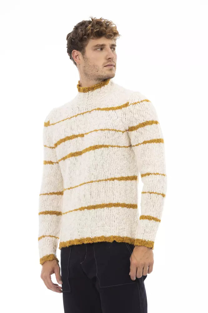 Alpha Studio Eleganter beige Stehkragenpullover für Herren