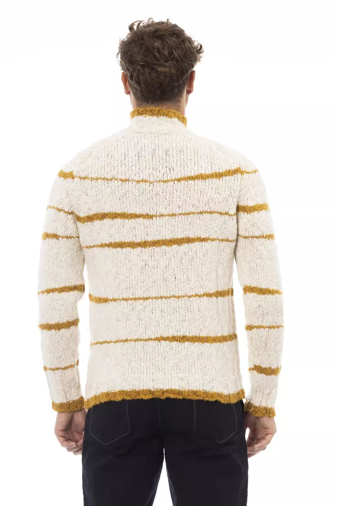 Alpha Studio Eleganter beige Stehkragenpullover für Herren