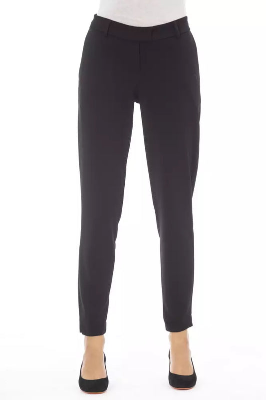 Alpha Studio Elegant Black Trousers na may Welt Pockets