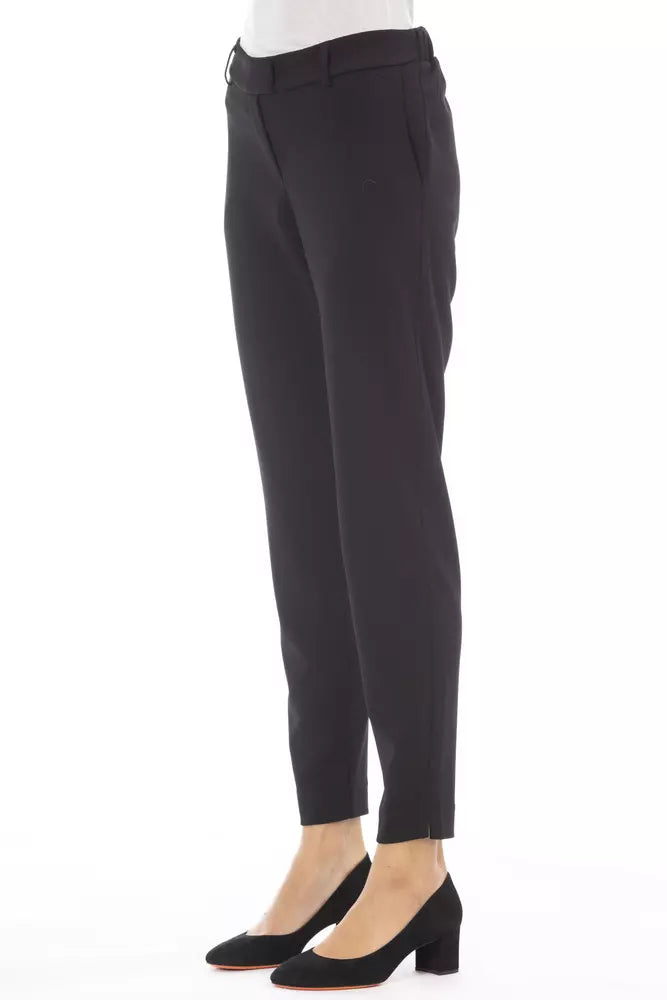 Alpha Studio Elegant Black Trousers na may Welt Pockets