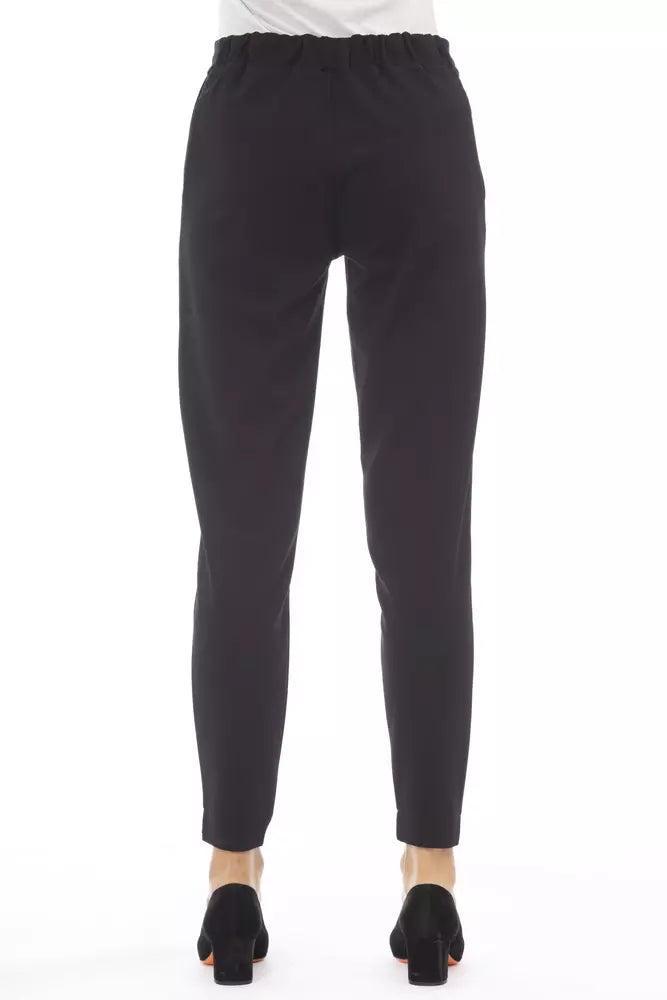 Alpha Studio Elegant Black Trousers na may Welt Pockets