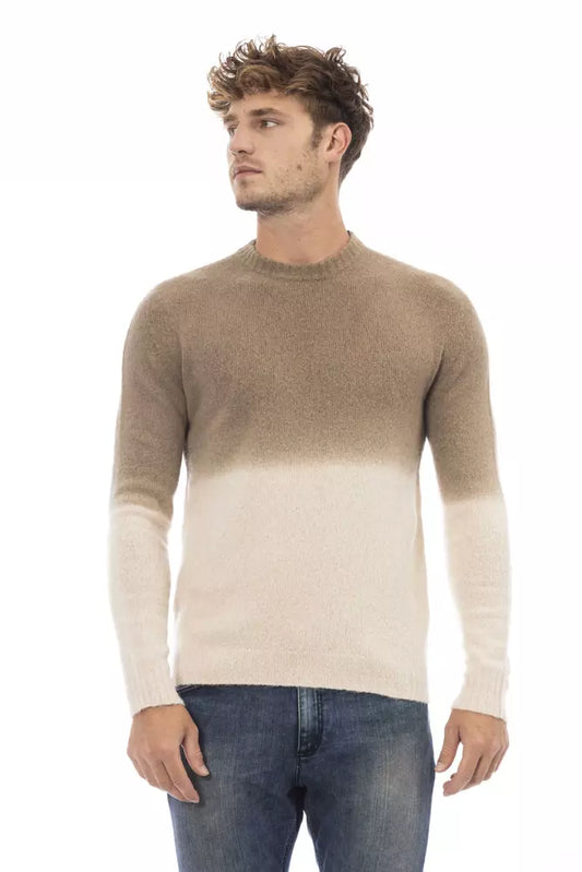 Alpha Studio Eleganter beigefarbener Pullover aus Alpaka-Mischgewebe mit Rundhalsausschnitt