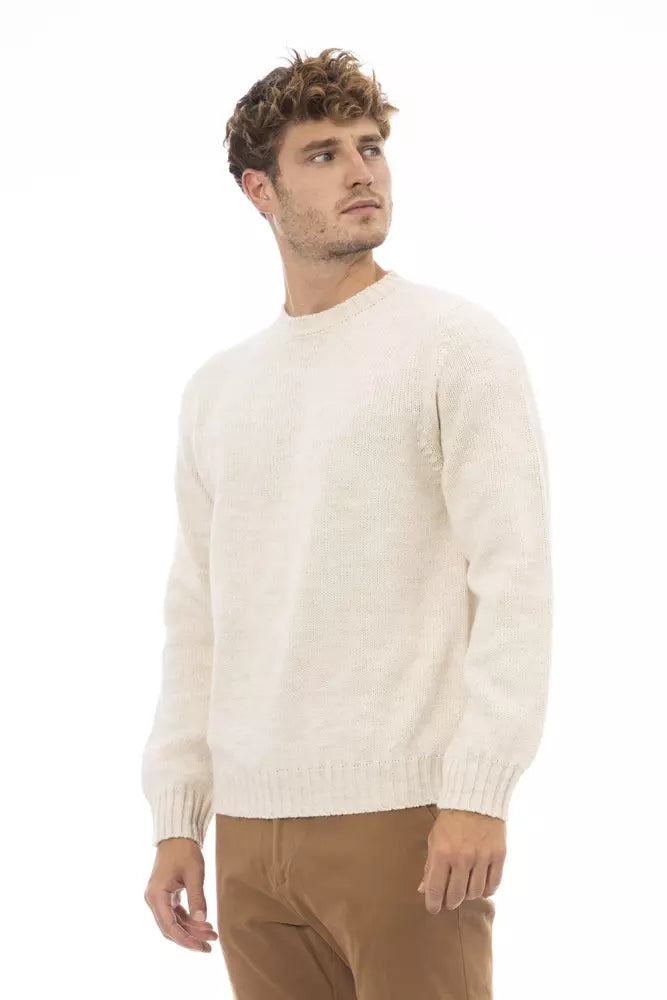 Beigefarbener Pullover aus Alpaka-Mischgewebe mit Rundhalsausschnitt von Alpha Studio