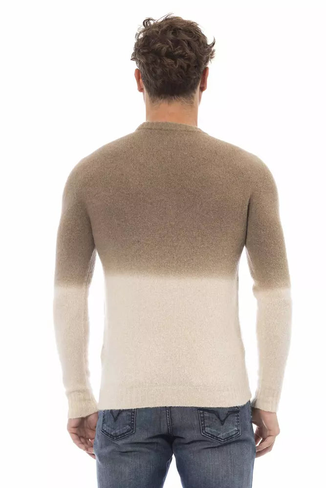 Alpha Studio Eleganter beigefarbener Pullover aus Alpaka-Mischgewebe mit Rundhalsausschnitt