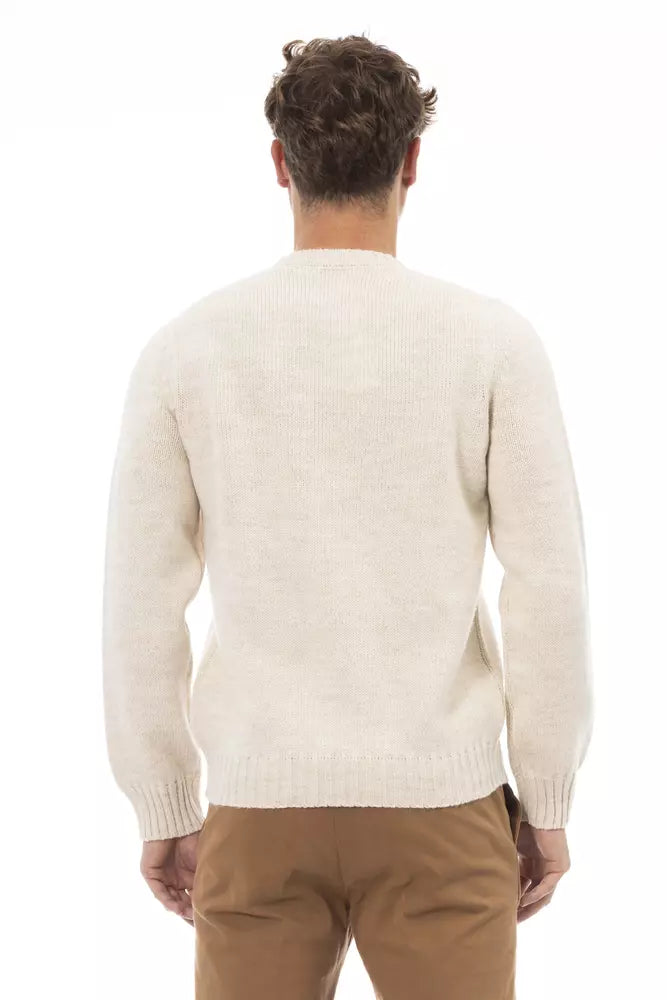 Beigefarbener Pullover aus Alpaka-Mischgewebe mit Rundhalsausschnitt von Alpha Studio