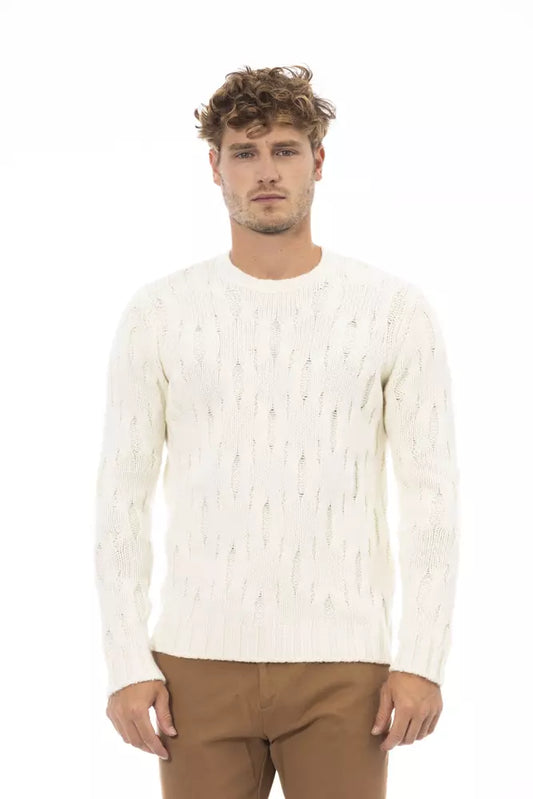 Alpha Studio Eleganter beigefarbener Woll-Kaschmir-Pullover mit Rundhalsausschnitt