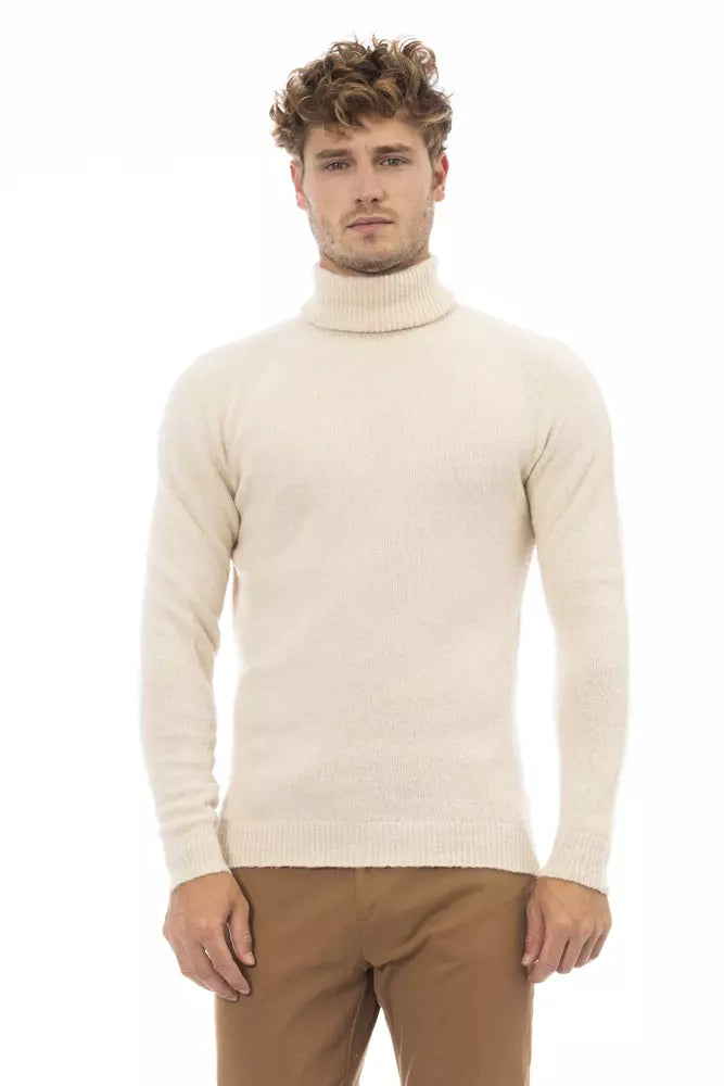 Beigefarbener Rollkragenpullover von Alpha Studio mit feinen Rippdetails