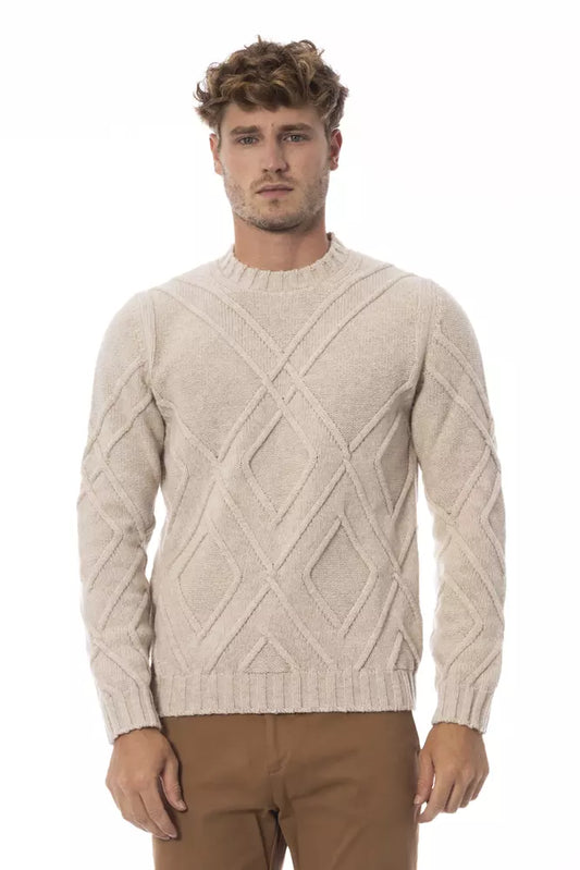 Alpha Studio Eleganter beiger Pullover mit Rundhalsausschnitt für Herren