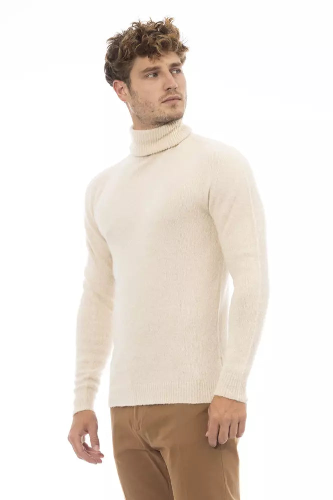 Beigefarbener Rollkragenpullover von Alpha Studio mit feinen Rippdetails