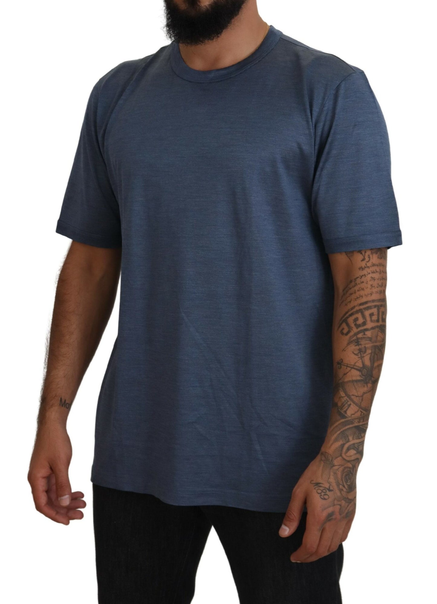 Dolce &amp; Gabbana Blue Silk Men Short Sleeve Tops T-shirt