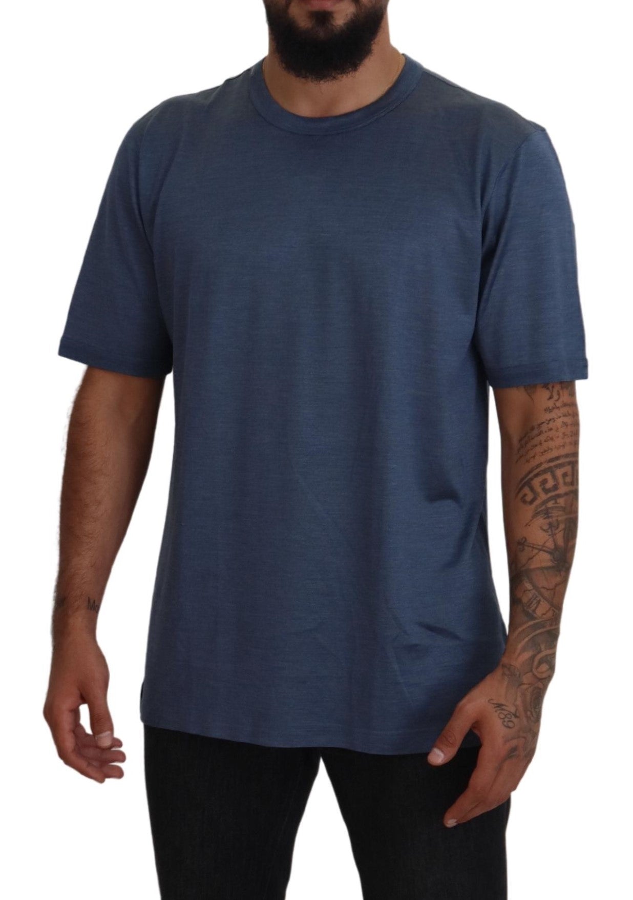 Dolce &amp; Gabbana Blue Silk Men Short Sleeve Tops T-shirt