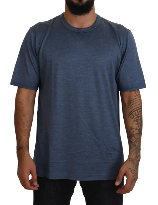 Dolce &amp; Gabbana Blue Silk Men Short Sleeve Tops T-shirt