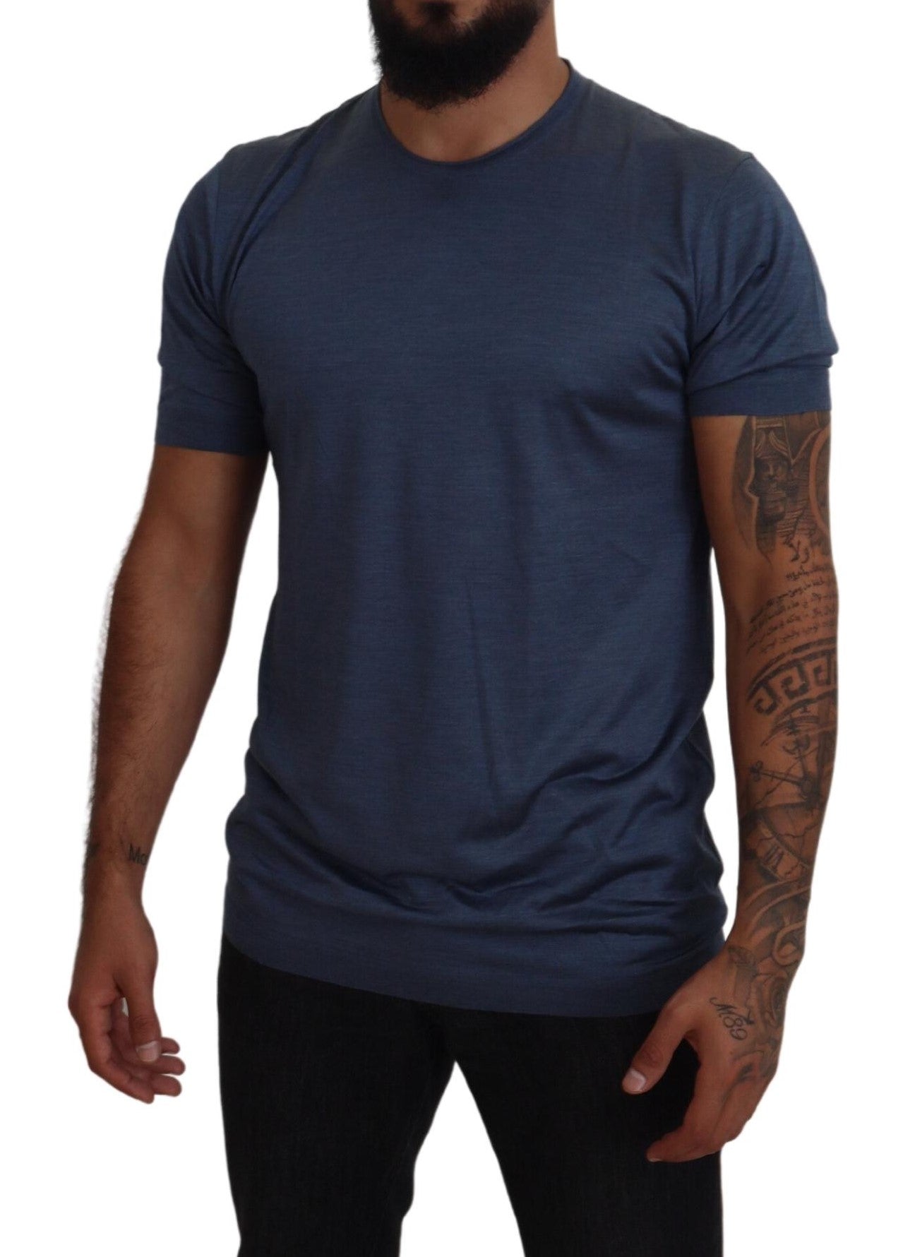 Dolce &amp; Gabbana Blue Silk Men Short Sleeve Tops T-shirt