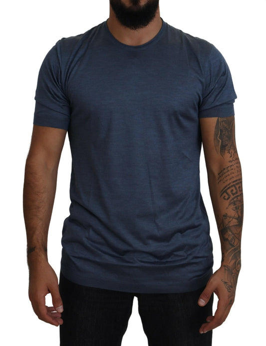 Dolce &amp; Gabbana Blue Silk Men Short Sleeve Tops T-shirt