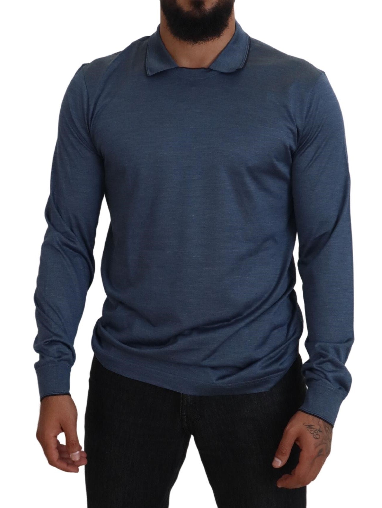 Blauer Polo-Pullover mit Seidenkragen von Dolce &amp; Gabbana