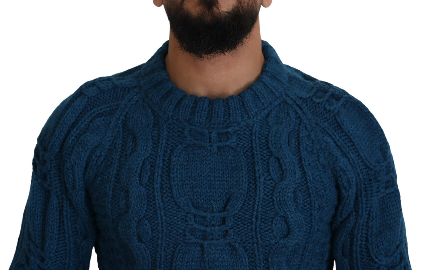 Dolce &amp; Gabbana Blauer gestrickter Alpaka-Pullover aus Wolle