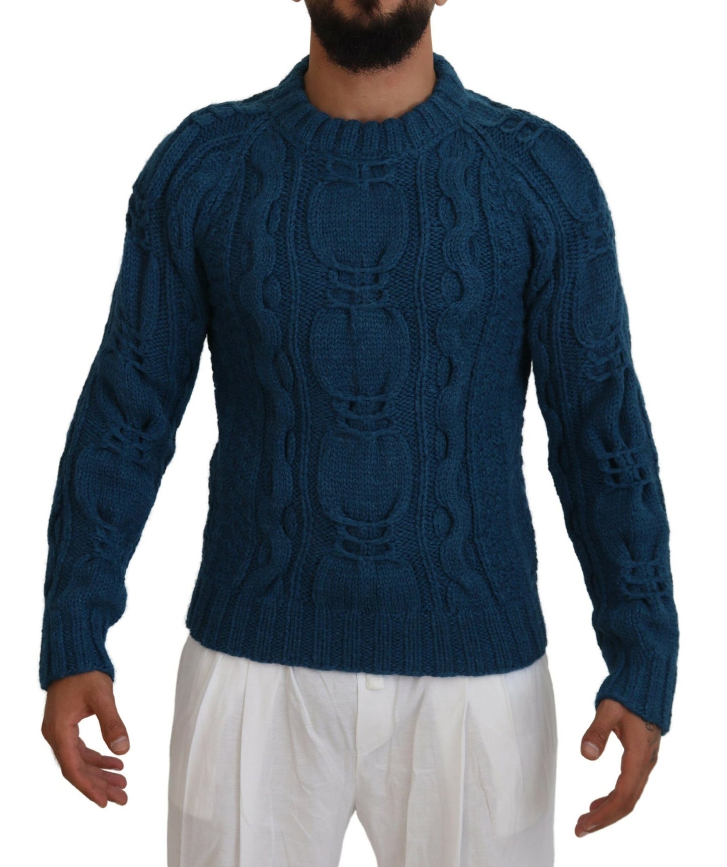 Dolce &amp; Gabbana Blauer gestrickter Alpaka-Pullover aus Wolle