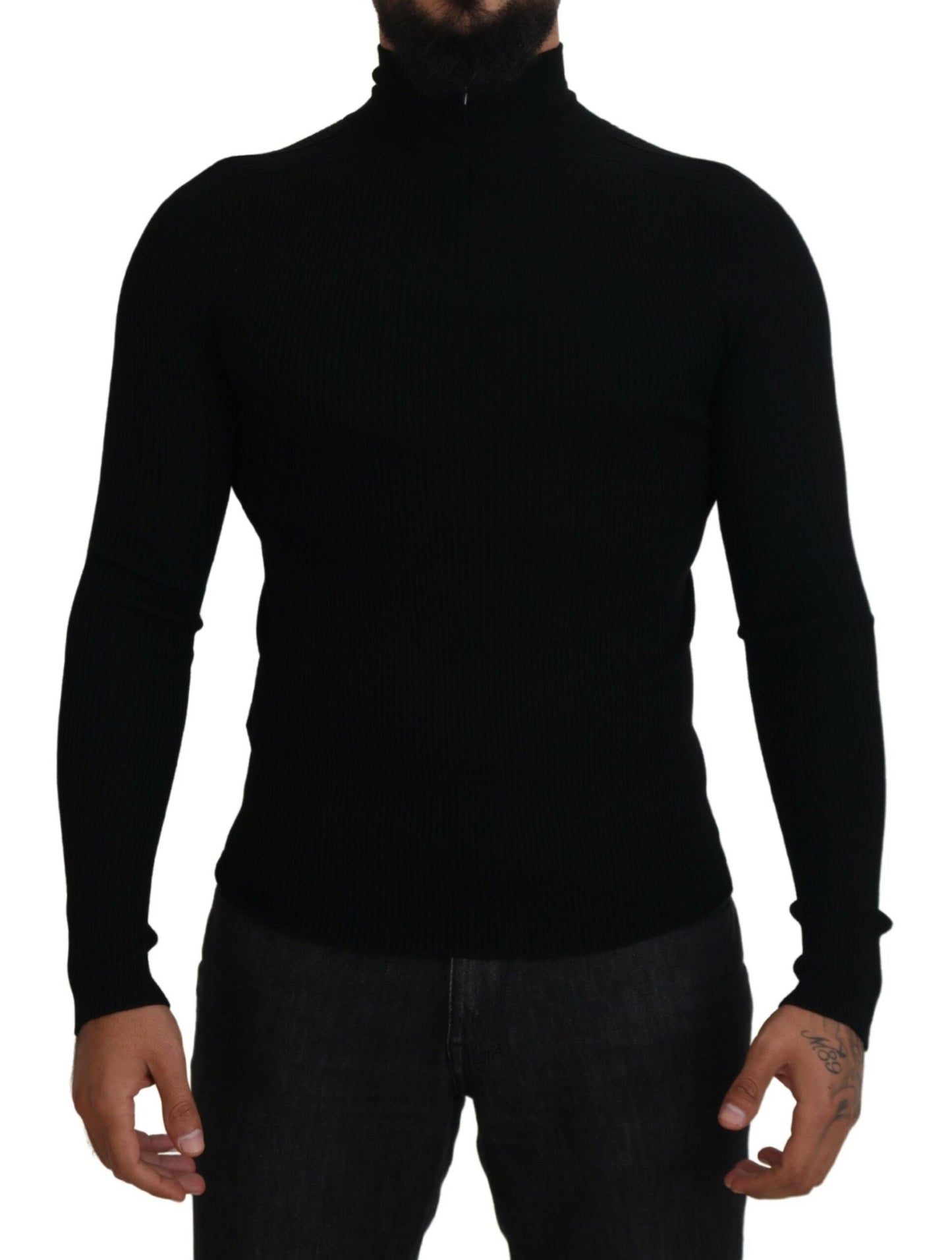 Dolce &amp; Gabbana Schwarzer Rollkragenpullover mit halbem Reißverschluss