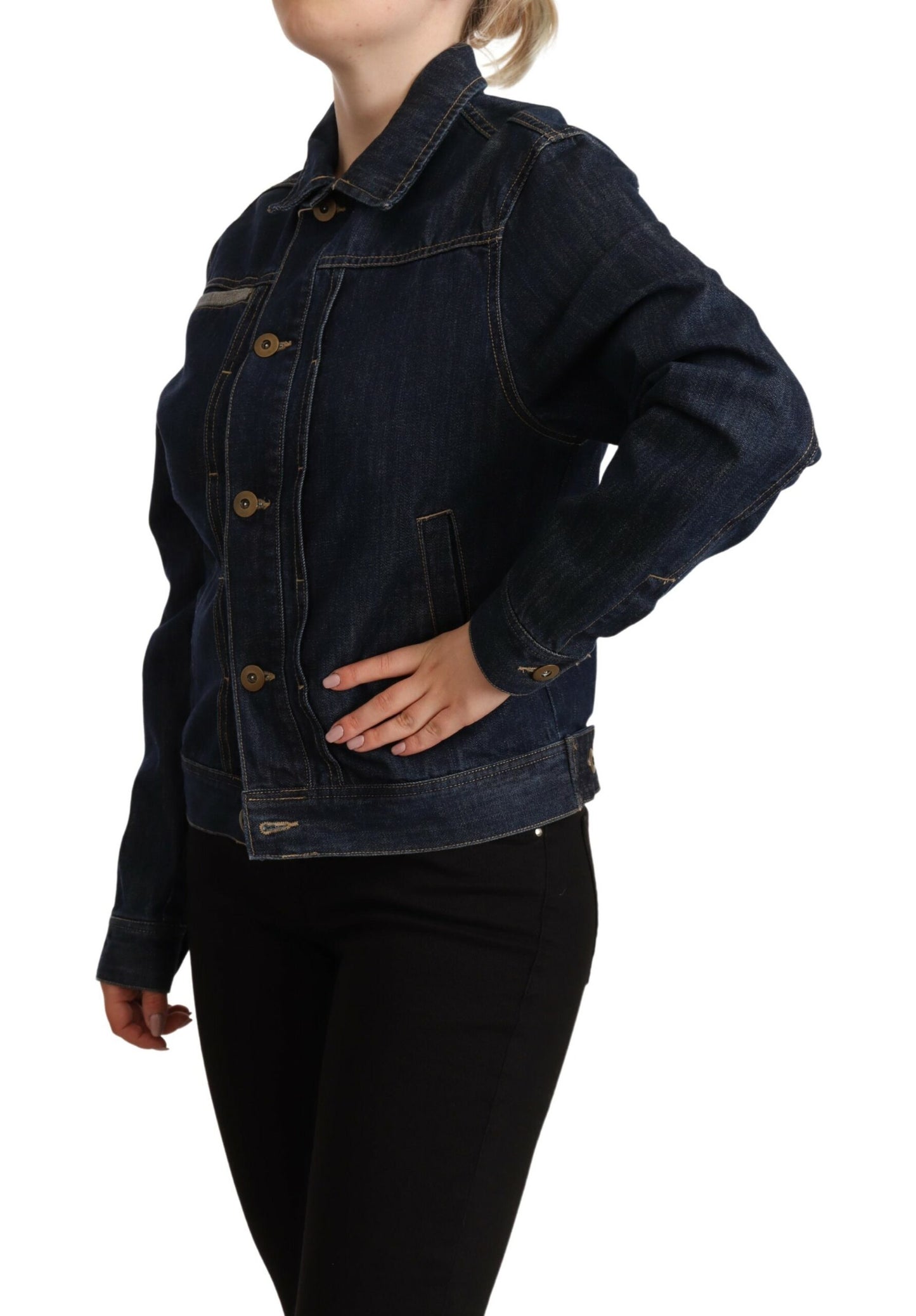 Dunkelblaue Button-Down-Jeansjacke mit langen Ärmeln von Master Coat